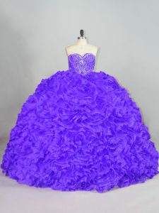 Low Price Purple Lace Up Ball Gown Prom Dress Beading Sleeveless Court Train