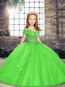 Best Floor Length Lace Up Little Girl Pageant Gowns for Party and Sweet 16 and Wedding Party with Beading