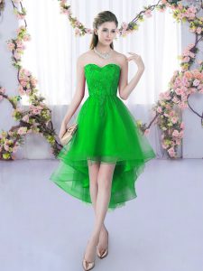 Low Price Green A-line Tulle Sweetheart Sleeveless Lace High Low Lace Up Quinceanera Dama Dress