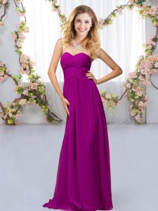 Purple Empire Chiffon Sweetheart Sleeveless Beading Floor Length Criss Cross Dama Dress for Quinceanera