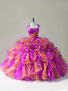 Colorful Multi-color Quinceanera Gown Organza Sleeveless Beading and Ruffles