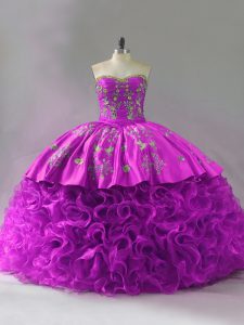 Sleeveless Brush Train Lace Up Beading and Embroidery and Ruffles Sweet 16 Dress