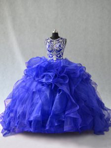 Custom Fit Ball Gowns 15 Quinceanera Dress Royal Blue Scoop Organza Sleeveless Floor Length Lace Up