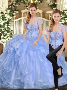 Sumptuous Strapless Sleeveless Lace Up Quinceanera Gown Lavender Organza