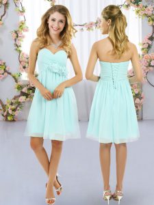 Latest Aqua Blue Sweetheart Lace Up Hand Made Flower Dama Dress for Quinceanera Sleeveless