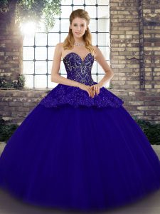 High End Blue Sweetheart Neckline Beading and Appliques Sweet 16 Quinceanera Dress Sleeveless Lace Up