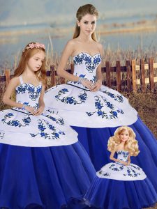 Royal Blue Sleeveless Embroidery and Bowknot Floor Length 15th Birthday Dress