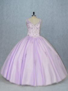 Fantastic Lavender Sleeveless Tulle Lace Up Quinceanera Gown for Sweet 16 and Quinceanera