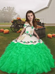 Graceful Green Organza Lace Up Girls Pageant Dresses Sleeveless Floor Length Embroidery and Ruffles