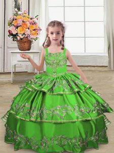 Green Sleeveless Satin Lace Up Pageant Dress for Girls for Wedding Party