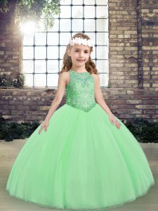 Modern Tulle Lace Up Scoop Sleeveless Floor Length Child Pageant Dress Beading