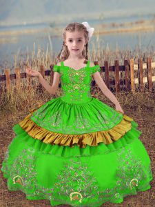 Floor Length Ball Gowns Sleeveless Little Girls Pageant Gowns Lace Up
