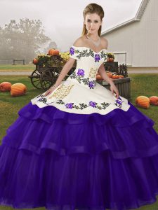 Top Selling Off The Shoulder Sleeveless Brush Train Lace Up 15th Birthday Dress Purple Tulle