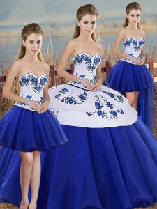Perfect Royal Blue Sleeveless Embroidery and Bowknot Floor Length Quinceanera Gown