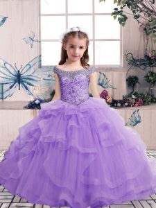 Eye-catching Sleeveless Lace Up Floor Length Beading and Ruffles Little Girls Pageant Dress