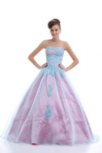 Cheap Sweetheart Sleeveless Organza Quinceanera Gown Appliques Lace Up