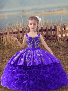 Purple Little Girls Pageant Dress Wholesale Wedding Party with Embroidery Straps Sleeveless Sweep Train Lace Up