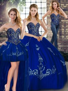 Colorful Beading and Embroidery Vestidos de Quinceanera Royal Blue Lace Up Sleeveless Floor Length