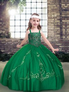 Fantastic Floor Length Lace Up Little Girls Pageant Gowns Dark Green for Party and Military Ball and Wedding Party with Beading