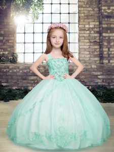 Apple Green Straps Neckline Beading Little Girls Pageant Dress Wholesale Sleeveless Lace Up