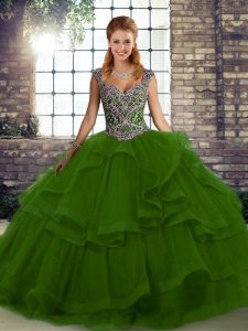 Fabulous Straps Sleeveless Tulle 15 Quinceanera Dress Beading and Ruffles Lace Up