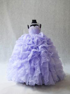Lavender Ball Gowns Beading and Ruffles and Pick Ups Pageant Dresses Lace Up Organza Sleeveless