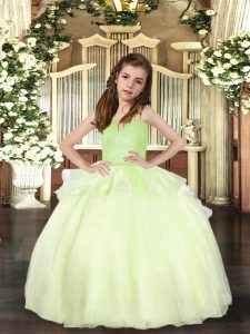 Yellow Green Organza Lace Up Pageant Dresses Sleeveless Floor Length Beading