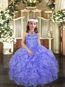 Halter Top Sleeveless Lace Up Pageant Gowns For Girls Lavender Organza