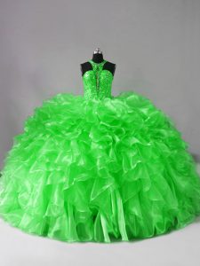 Sleeveless Beading and Ruffles Lace Up Quinceanera Dresses with Brush Train