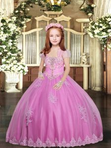 Most Popular Floor Length Lilac Kids Formal Wear Straps Sleeveless Lace Up