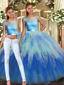 Multi-color Tulle Backless Sweet 16 Dresses Sleeveless Floor Length Lace and Ruffles