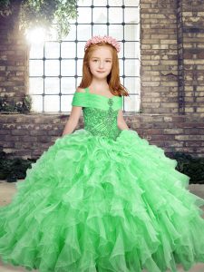 Unique Ball Gowns Beading and Ruffles Kids Formal Wear Lace Up Organza Sleeveless Floor Length
