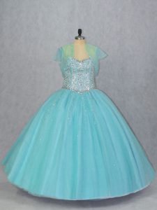 Vintage Aqua Blue Sleeveless Beading Floor Length Sweet 16 Dresses