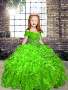 Sophisticated Lace Up Kids Formal Wear Beading and Ruffles Sleeveless Floor Length