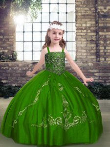 Spectacular Tulle Long Sleeves Floor Length Glitz Pageant Dress and Beading