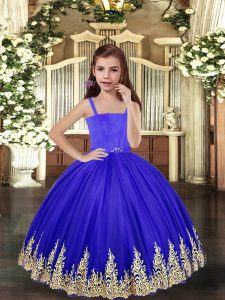 Cheap Straps Sleeveless Lace Up Little Girl Pageant Gowns Royal Blue Tulle