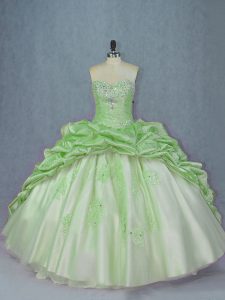 Discount Ball Gowns Sweetheart Sleeveless Organza and Taffeta Brush Train Lace Up Beading and Appliques and Pick Ups Sweet 16 Dress