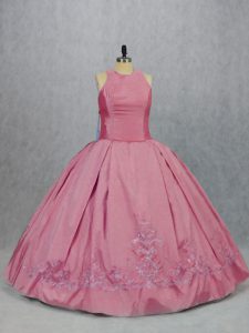 Taffeta Scoop Sleeveless Zipper Embroidery Quinceanera Dresses in Pink