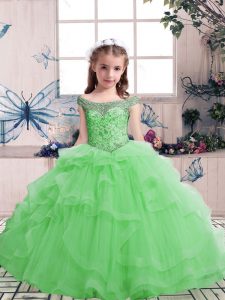 Ball Gowns Beading Girls Pageant Dresses Lace Up Tulle Sleeveless Floor Length
