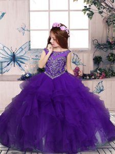 Organza Sleeveless Floor Length Little Girls Pageant Dress Wholesale and Beading and Ruffles