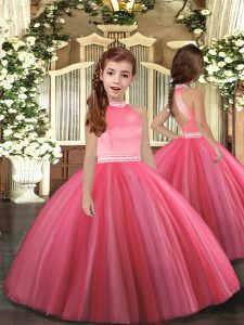 Coral Red Sleeveless Tulle Zipper Little Girl Pageant Gowns for Party and Sweet 16 and Wedding Party