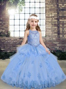 Stylish Floor Length Ball Gowns Sleeveless Lavender Little Girls Pageant Dress Lace Up