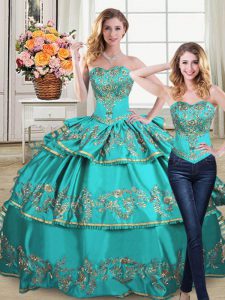 Lovely Sleeveless Embroidery and Ruffled Layers Lace Up Sweet 16 Quinceanera Dress