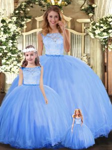 Hot Sale Blue Scoop Clasp Handle Lace 15 Quinceanera Dress Sleeveless