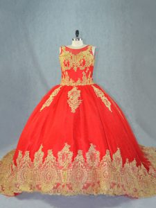Pretty Red Scoop Neckline Appliques Quinceanera Gown Sleeveless Lace Up