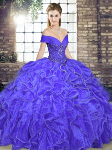 Ideal Lavender Lace Up Ball Gown Prom Dress Beading and Ruffles Sleeveless Floor Length