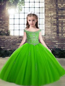 Floor Length Lace Up Little Girl Pageant Dress for Party and Wedding Party with Beading