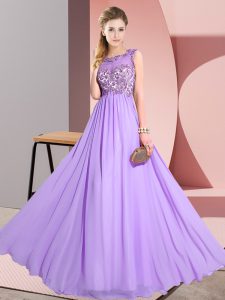 Lavender Backless Quinceanera Dama Dress Beading and Appliques Sleeveless Floor Length