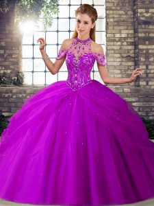 Shining Ball Gowns Sleeveless Purple Quinceanera Dress Brush Train Lace Up