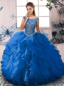 Elegant Floor Length Blue Quinceanera Dress Scoop Sleeveless Zipper